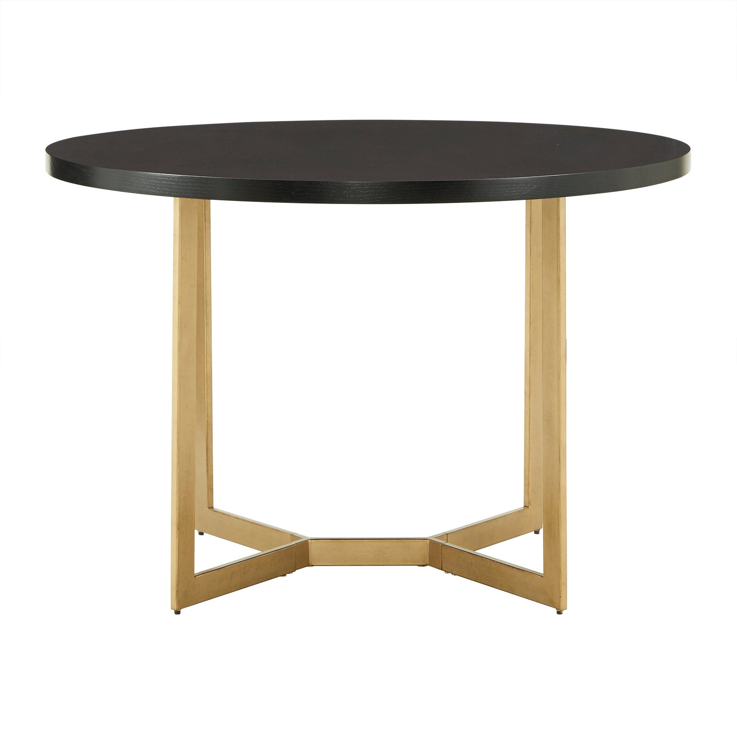 4-Person Gold Metal Base Dining Set - Black Round Tabla and Flint Gray Chairs