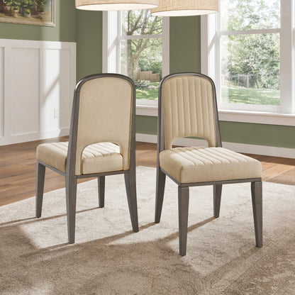 Wood Finish Cream Fabric Channel Stitching Dining Chair (Set of 2) - Gray