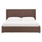 Tufted Linen Headboard Storage Platform Bed - Brown Linen, King (King Size)