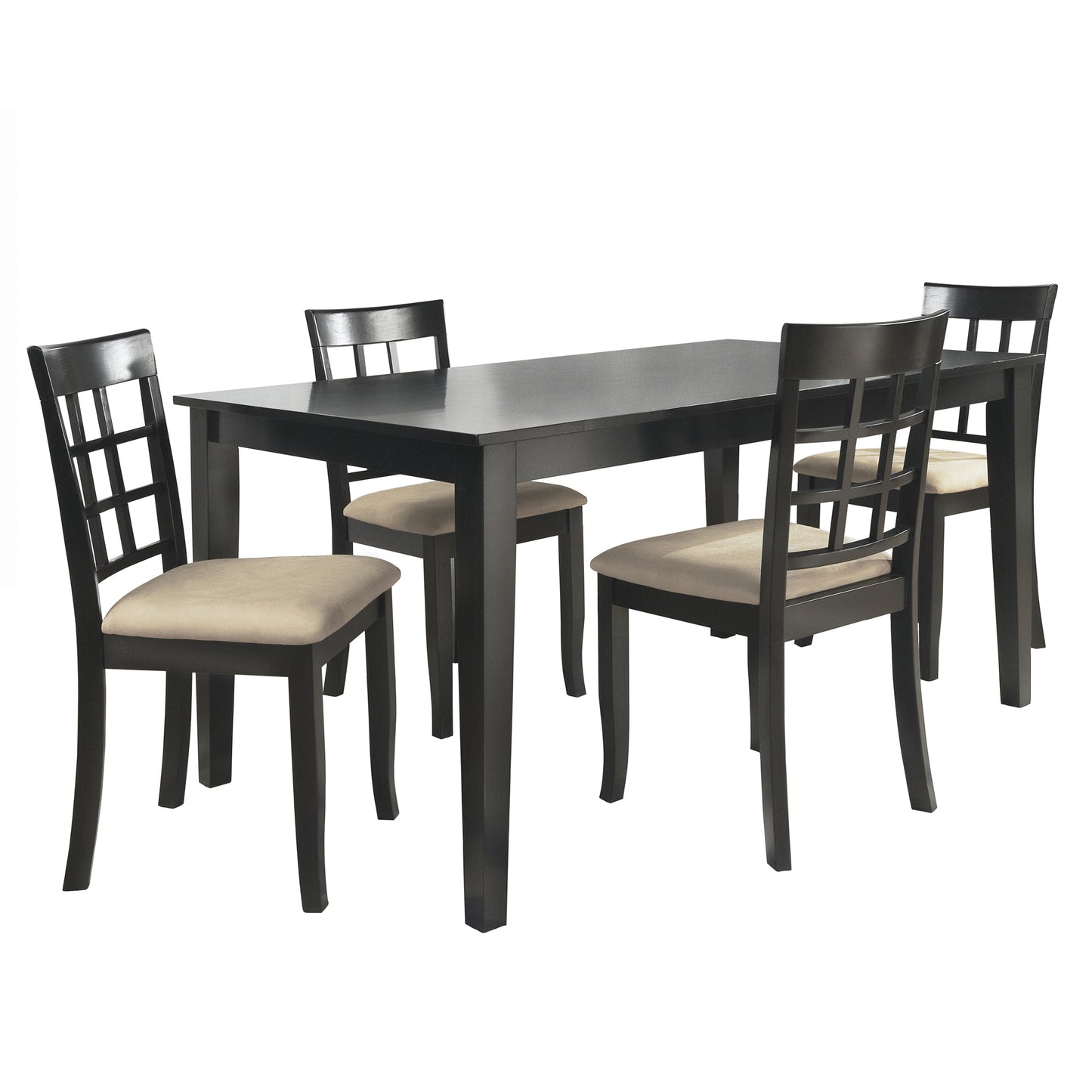 Black Wood Dining Set - 60-inch Table, Window Back Chairs, 5-Piece Set