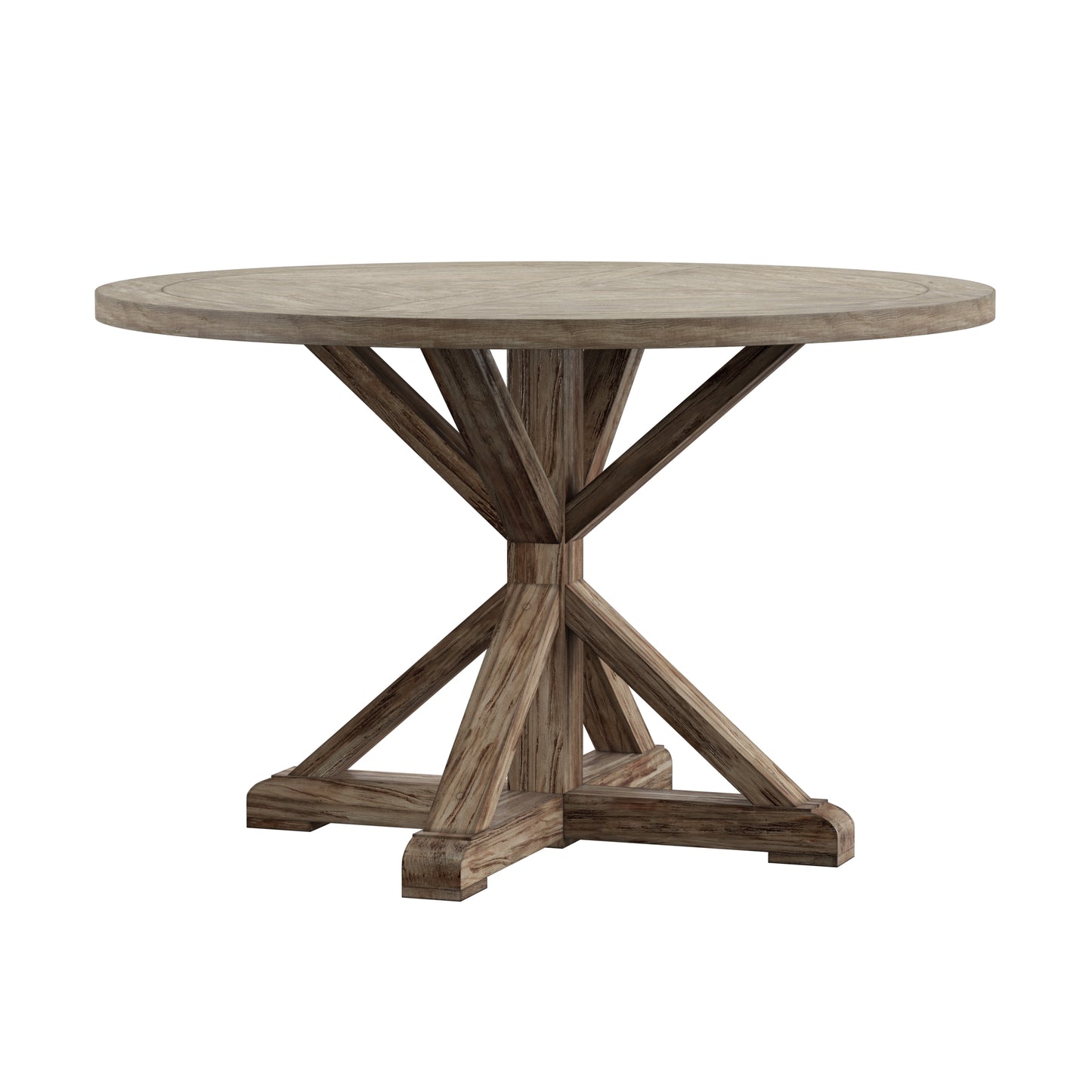 Rustic X-Base Round Pine Finish Dining Table - Antique Gray Finish, 48-inch