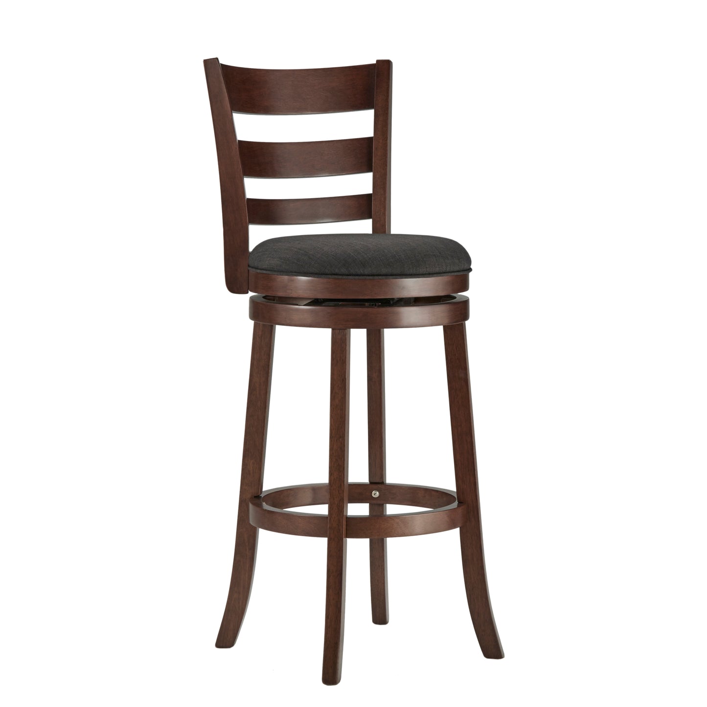 Ladder Back 29"H Swivel Bar Stool - Dark Cherry Finish, Dark Gray Linen