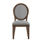 Round Linen and Wood Dining Chairs (Set of 2) - Gray Linen, Brown Finish