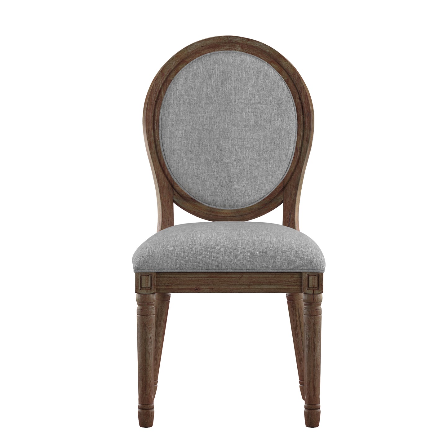 Round Linen and Wood Dining Chairs (Set of 2) - Gray Linen, Brown Finish