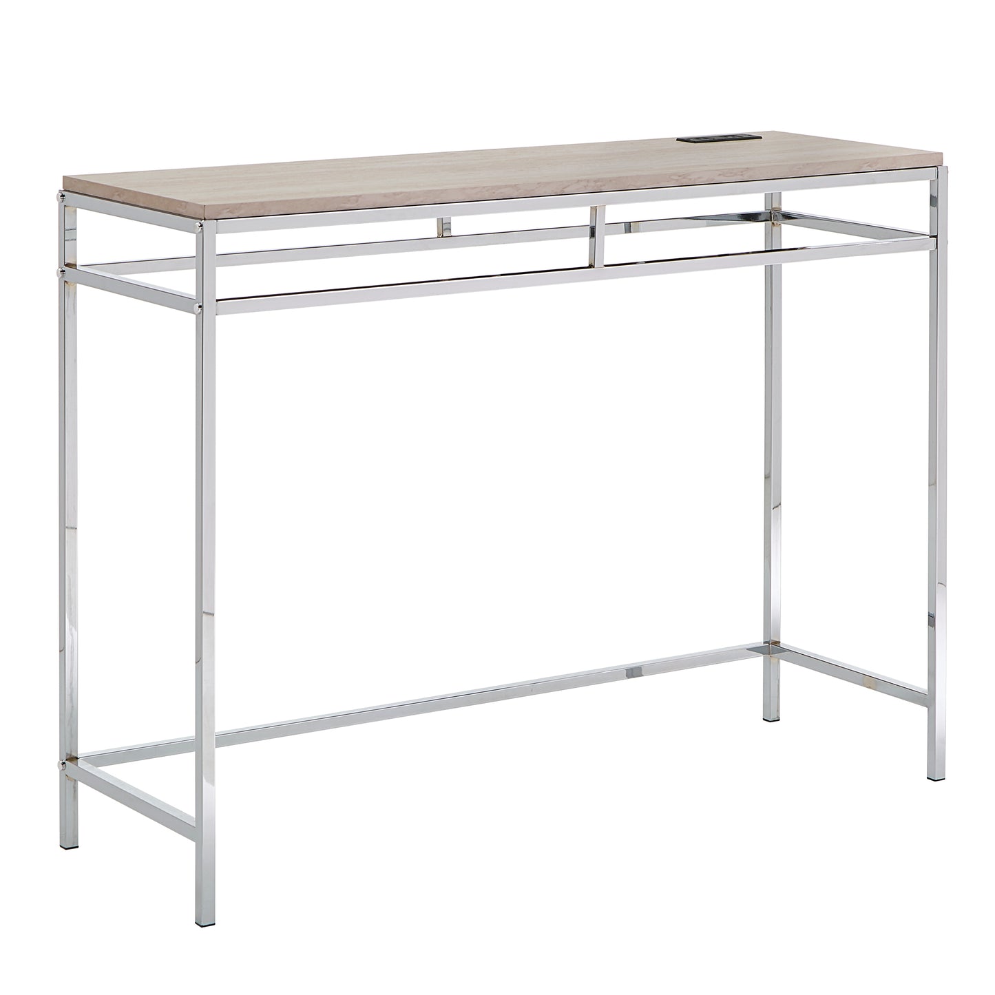 Chrome Finish Counter Height Desk with Faux Marble Top and USB Charging Port