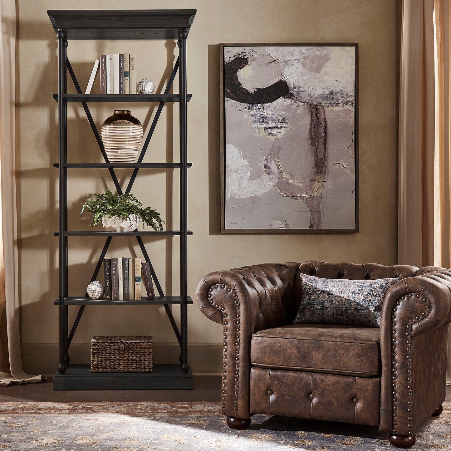 Cornice Etagere Bookcase - Black Finish