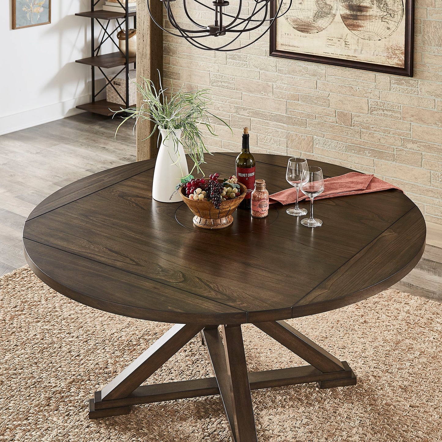 Espresso Convertible Dining Table with Lazy Susan