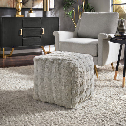 Upholstered Square Pouf Ottoman - Gray Squara Furry Fabric