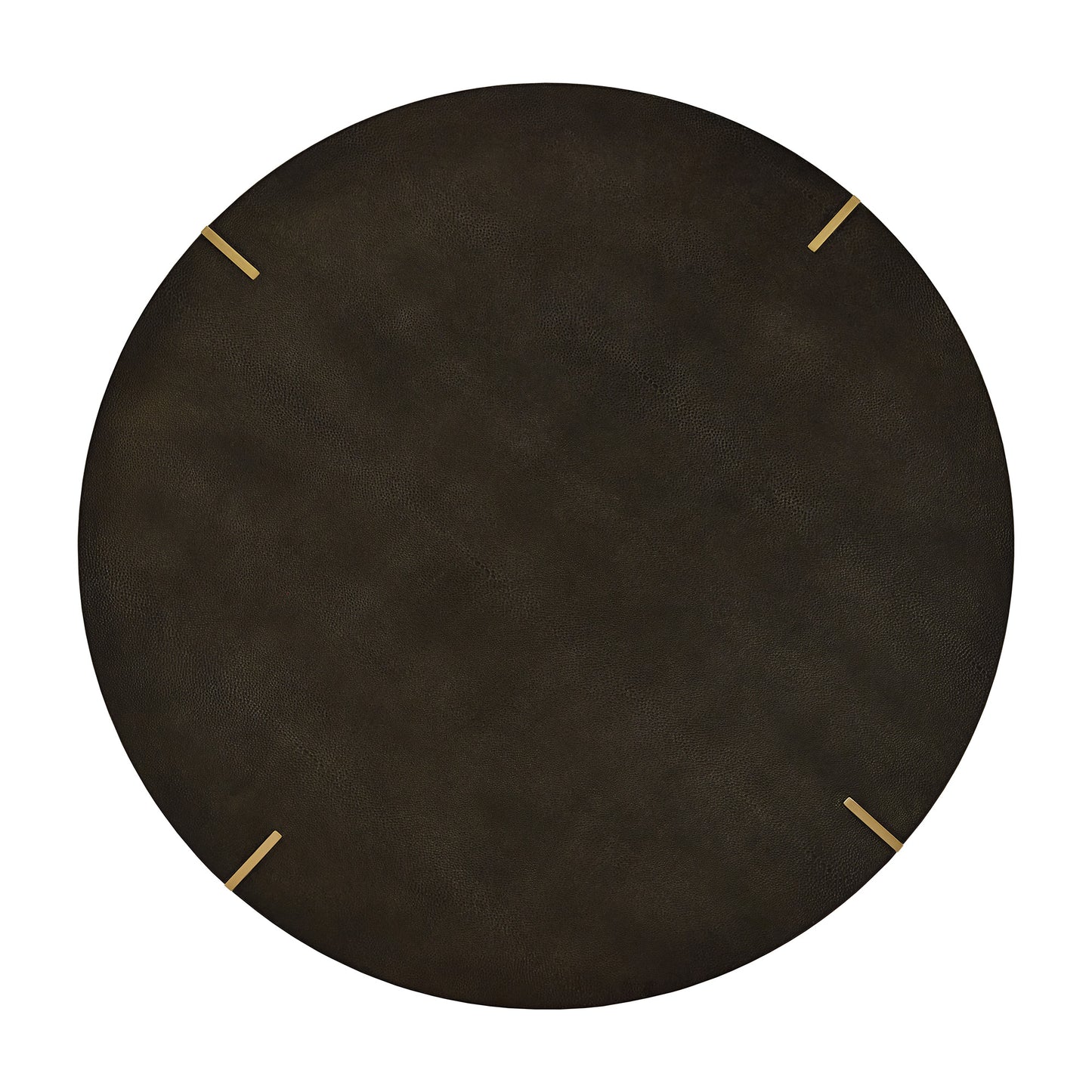 Gold Finish Metal Dark Brown Faux Shagreen Round Table - Dark Brown, Coffee Table