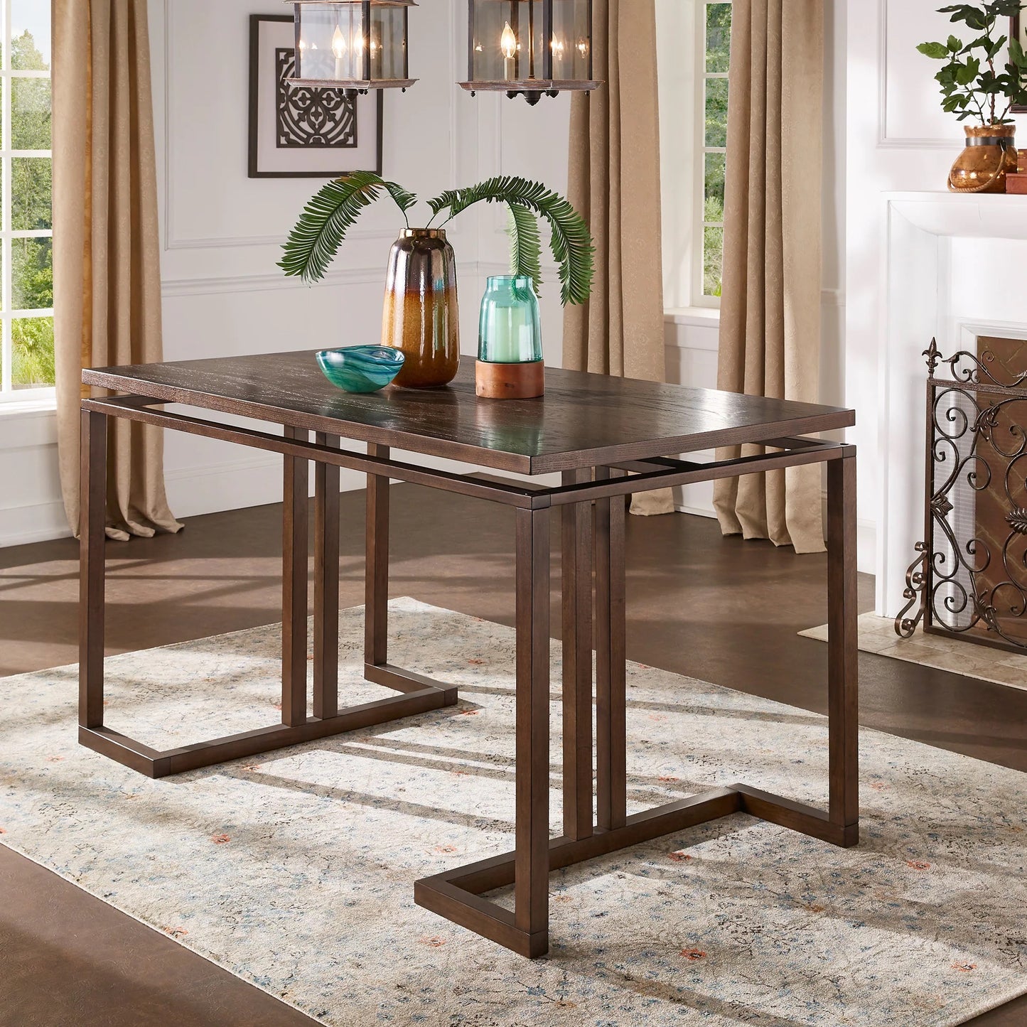 Rectangular Counter Height Dining Table - With Two Storage Cabinets