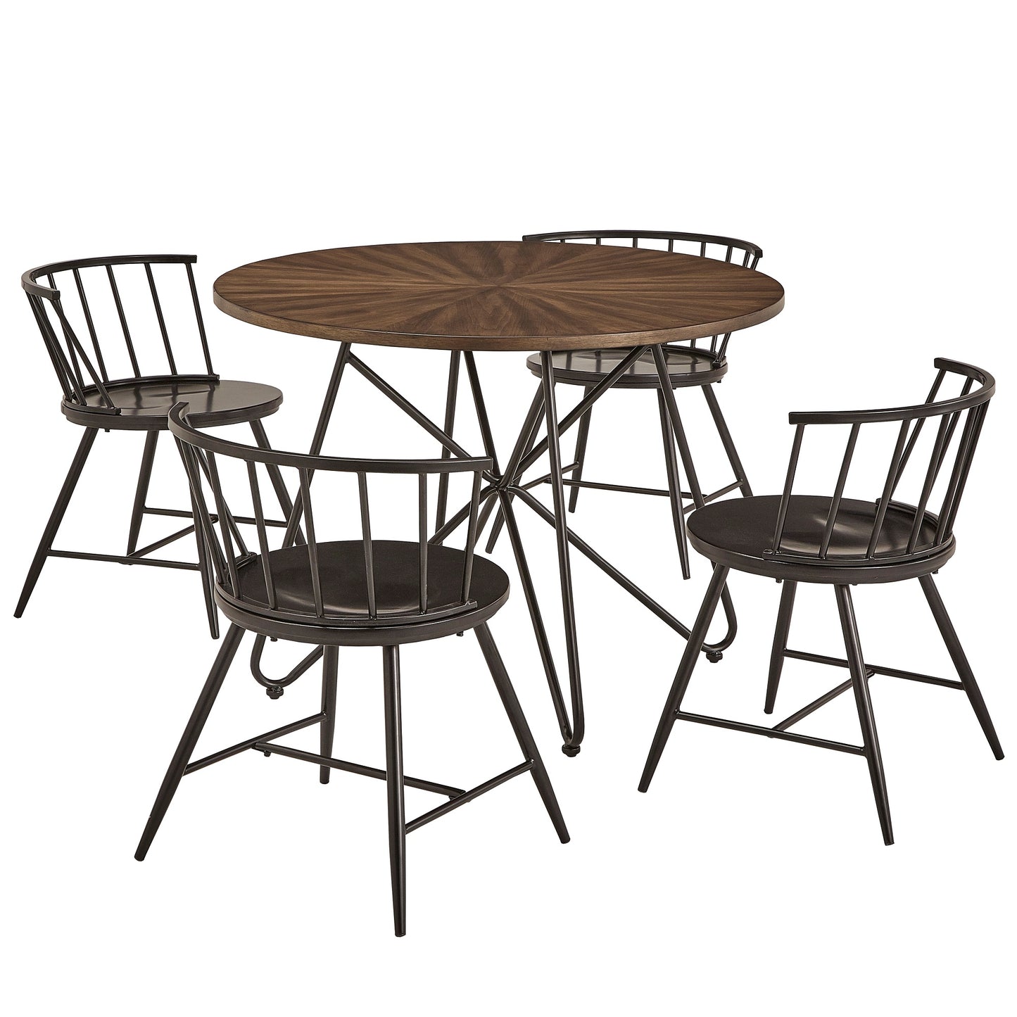 Walnut Finish Round 5-Piece Dining Set - Low Back Chairs