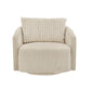 Oversized Wale Corduroy Swivel Accent Chair with Furry Channel Pillow - Beige Chair, Taupe Pillow