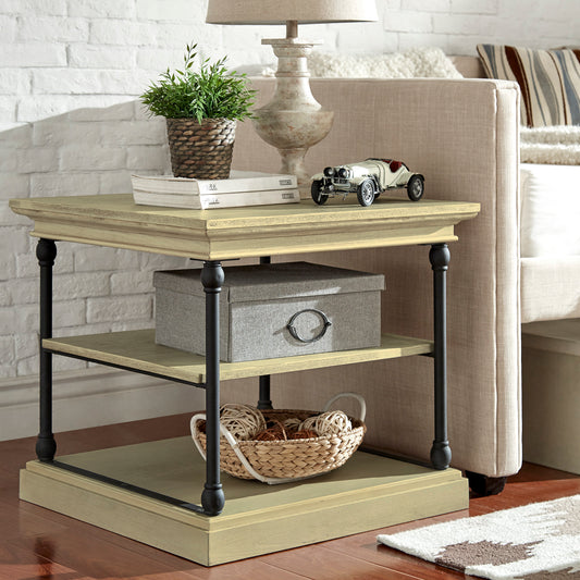 Cornice Accent Storage Side Table - Ivory White Finish