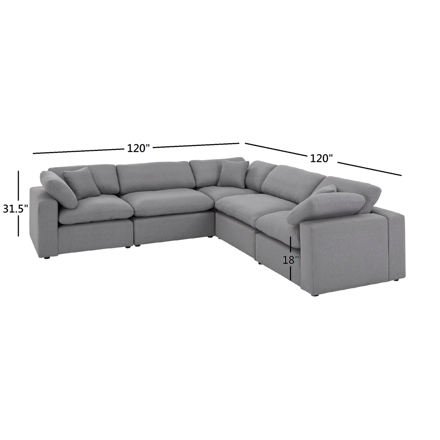 Gray Linan Waava Down Bland 5-Saat Modular Sactional Sofa