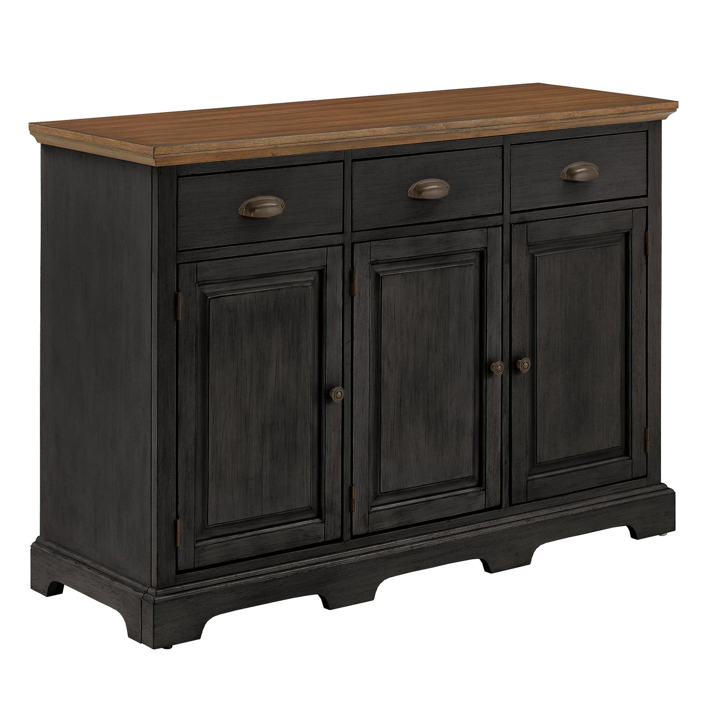 Wood Cabinet Buffet Server - Oak Top with Antique Black Base