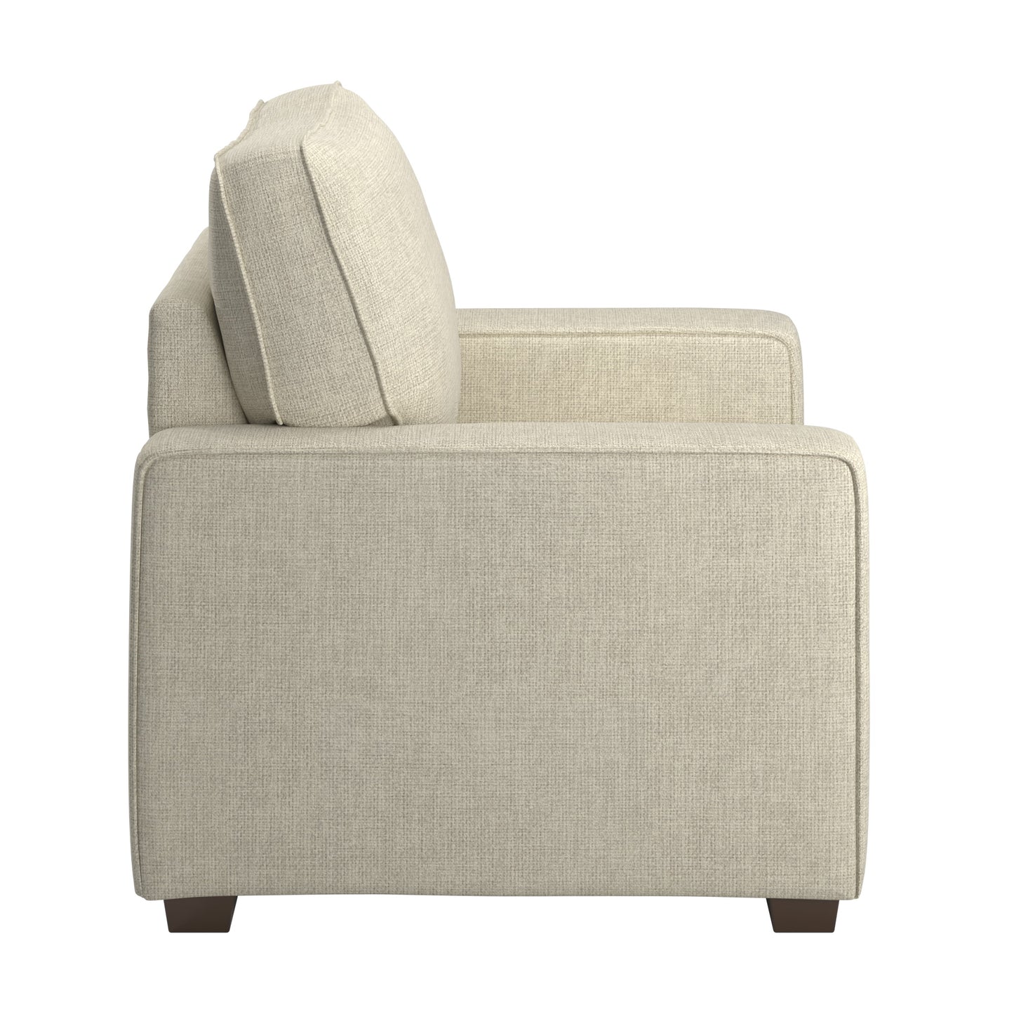 Modern Fabric Upholstered Square Arm Sofa - Living Room Chair, Beige Woven Fabric