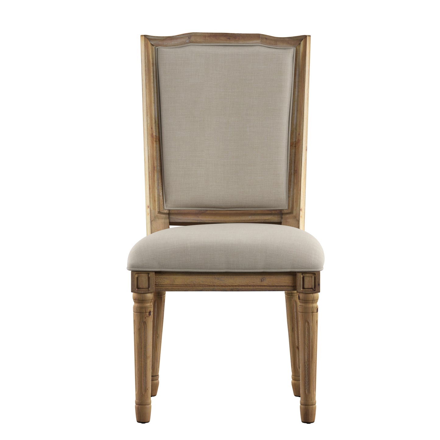 Round 7-Piece Dining Set - Beige Linen, Ornate Chair Backs