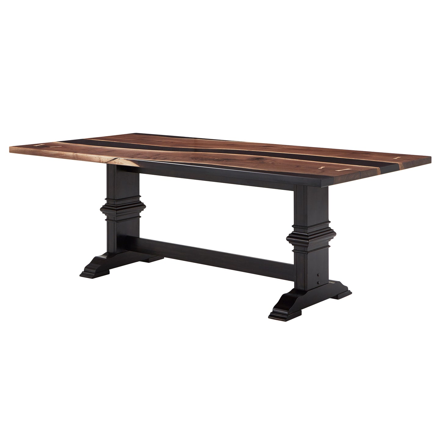 Walnut Epoxy Resin River Rectangular Dining Table - Black Base