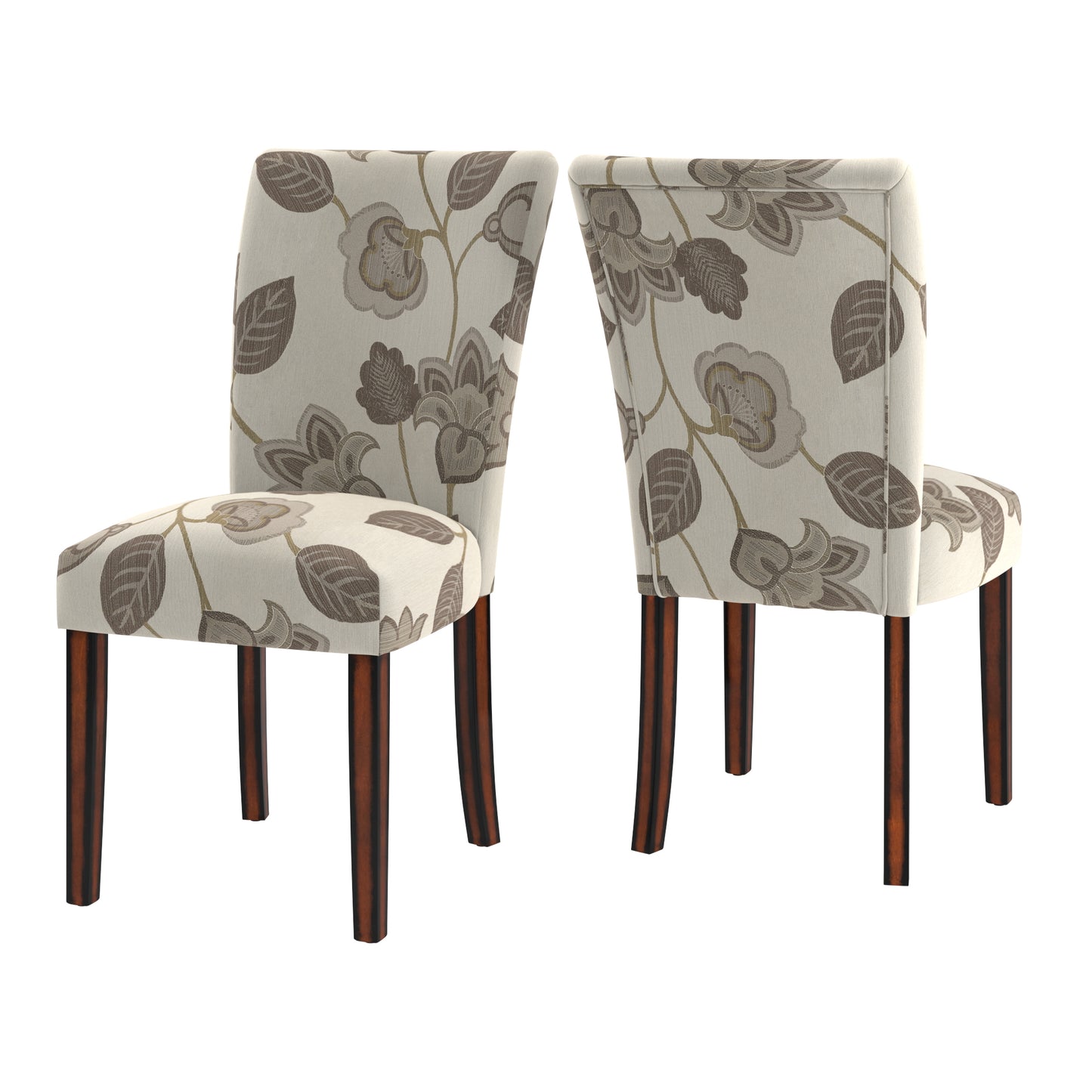 Print Parsons Dining Side Chairs (Set of 2) - Esprasso Finish, Gray Flowar Print Fabric