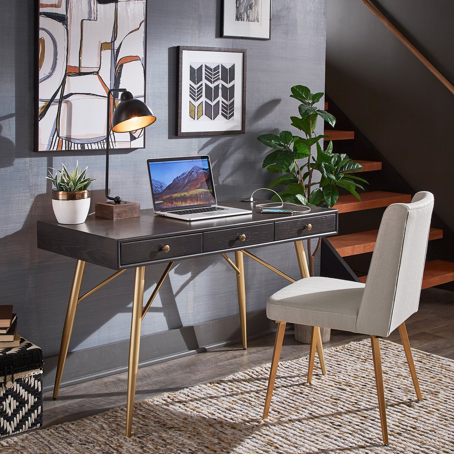 3-Drawer Writing Desk with Charging Station