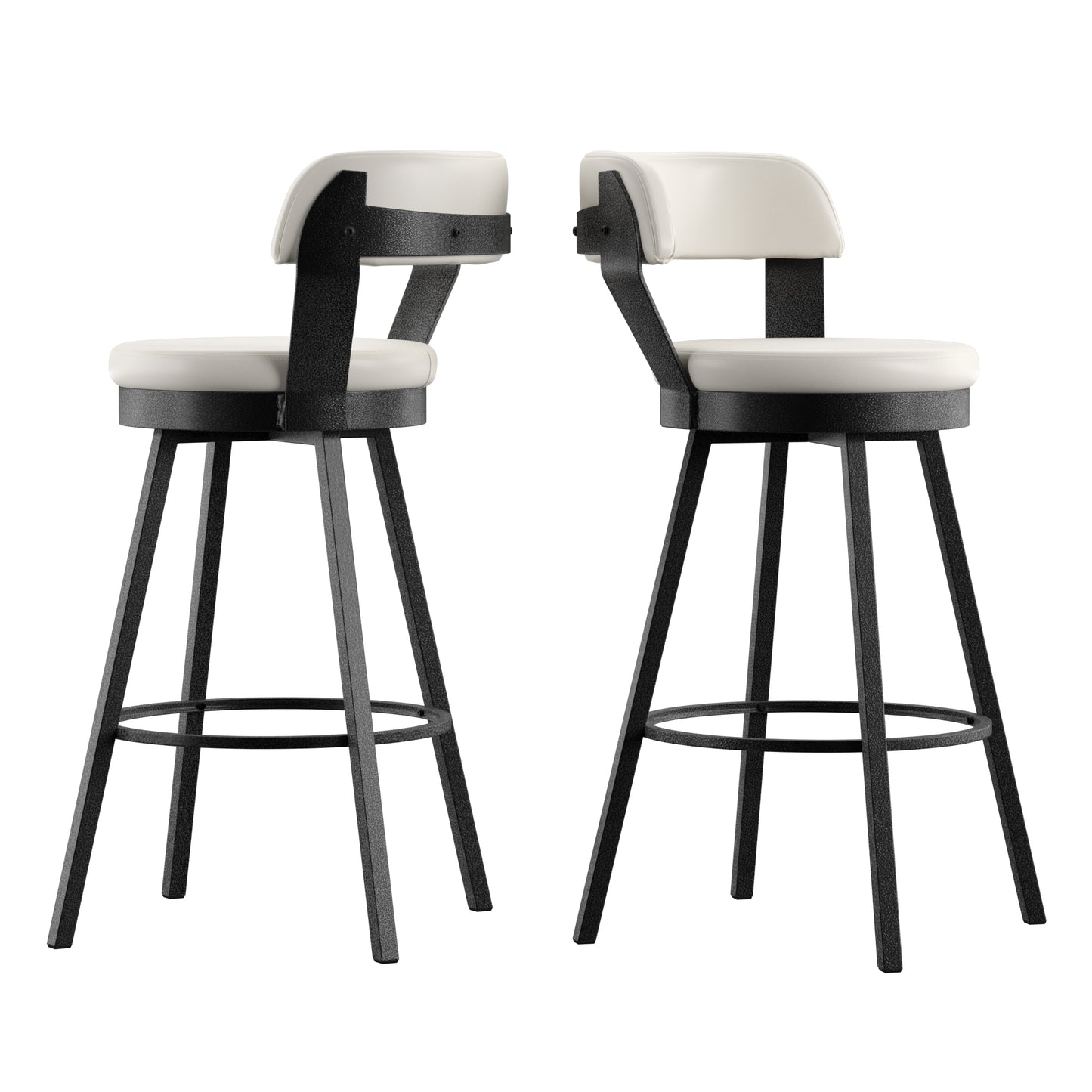 Faux Leather Metal Swivel 29" Bar Height Stools (Set of 2) - White