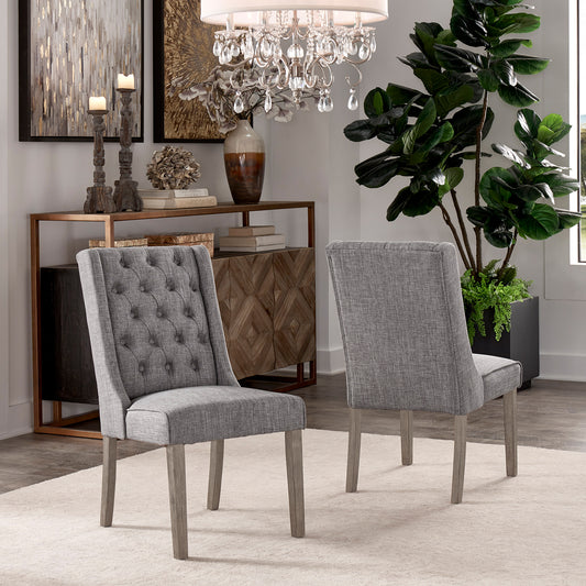 Tufted Linen Upholstered Side Chairs (Set of 2) - Gray Linen