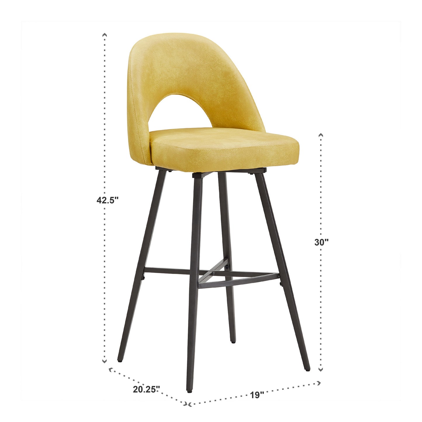 Metal Swivel Stools (Set of 2) - Yellow PU Leather, 29" Bar Height