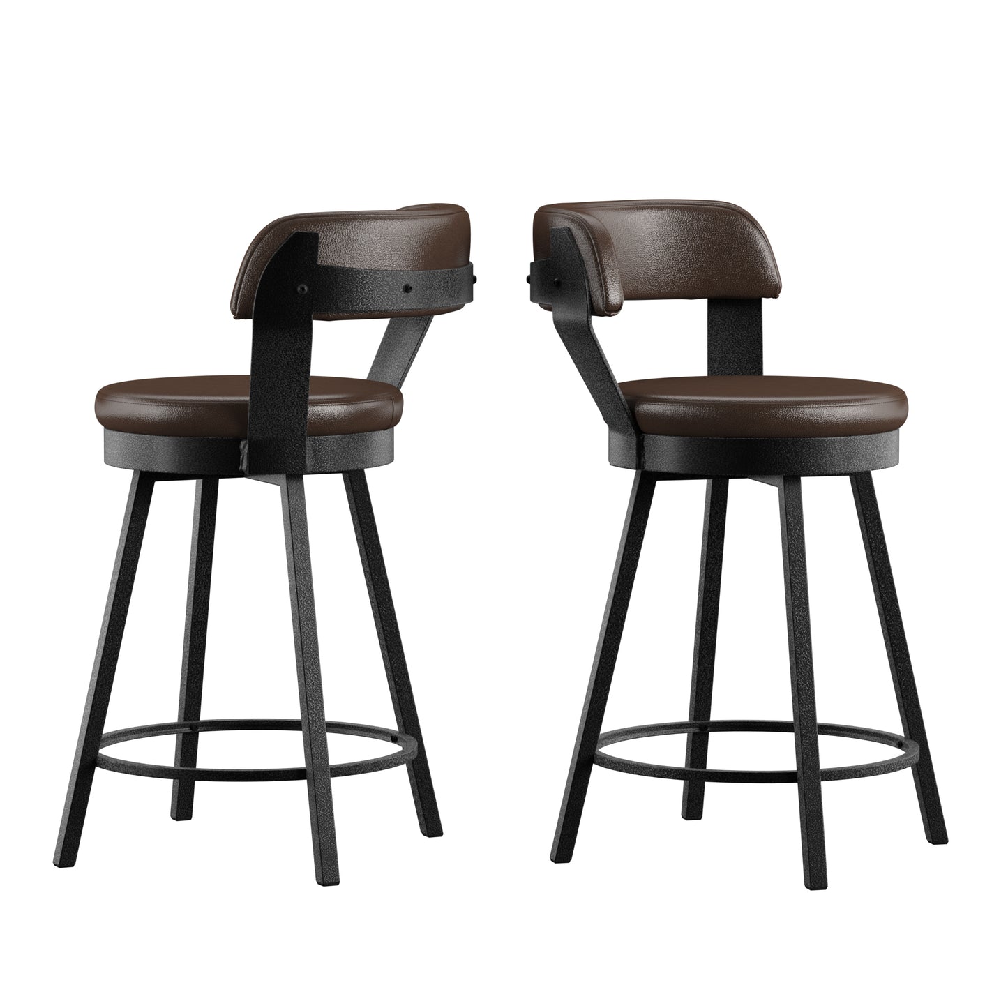 Faux Leather Metal Swivel 25" Counter Height Stools (Set of 2) - Brown