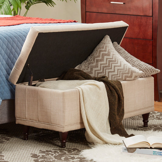 Tufted Storage Bench - Beige Linen