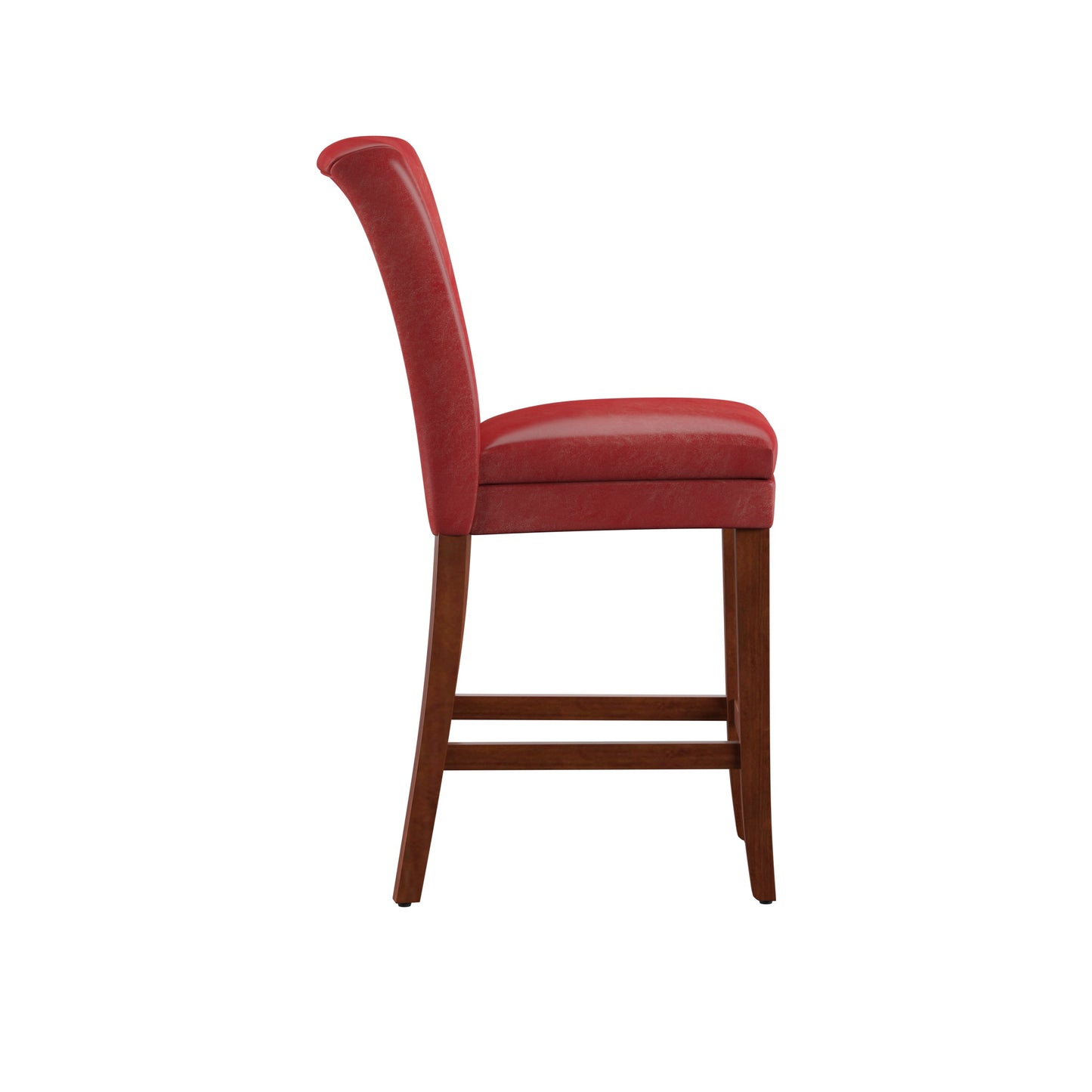 Classic Upholstered High Back Counter Height Chairs (Set of 2) - Cherry Finish, Red Vinyl