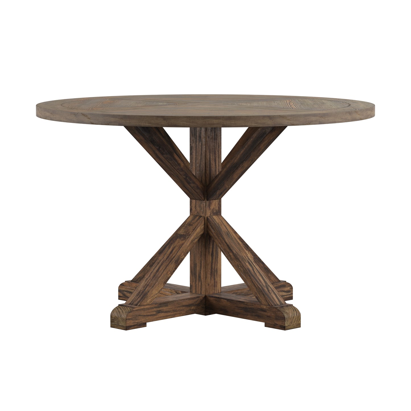 Rustic X-Base Round Pine Finish Dining Table - 48-inch, Brown Finish