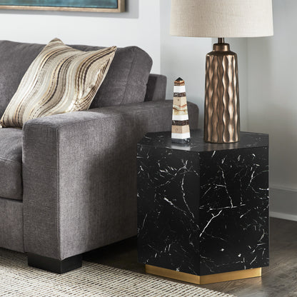 Faux Marble End Table - Black, Hexagon