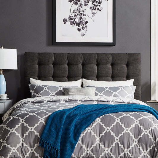 Button Tufted Linen Upholstered Headboard - Dark Gray Linen, Full