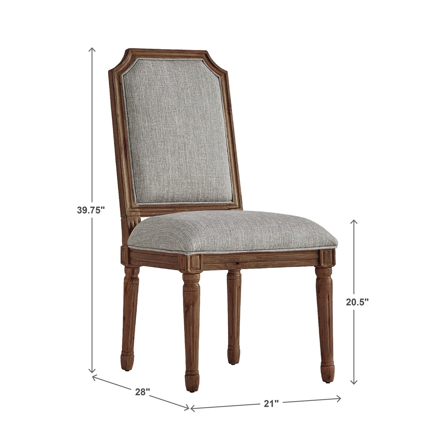 Arched Linen and Wood Dining Chairs (Set of 2) - Gray Linan, Brown Finish