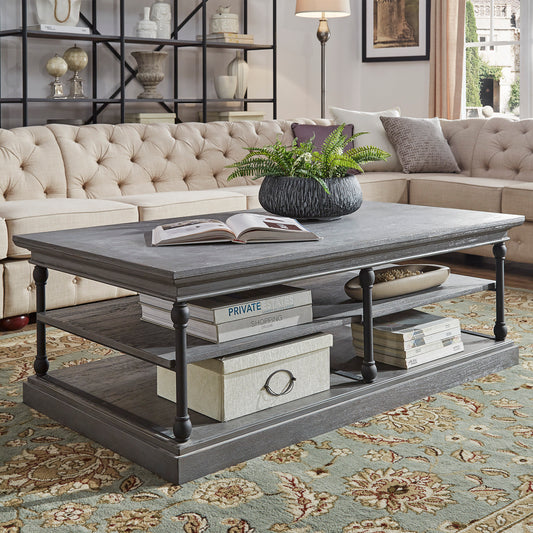 Cornice Rectangle Storage Shelf Coffee Table - Gray Finish