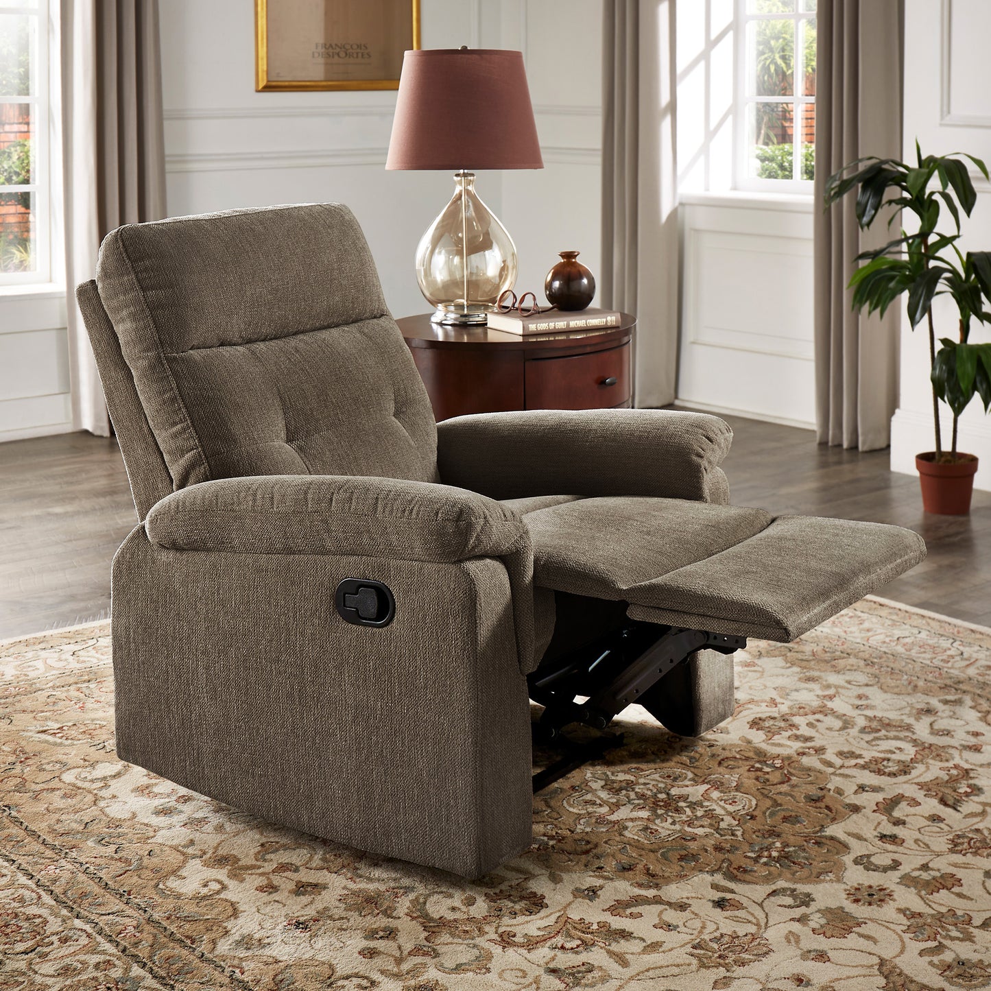 Chenille Fabric Manual Recliner - Dark Gray