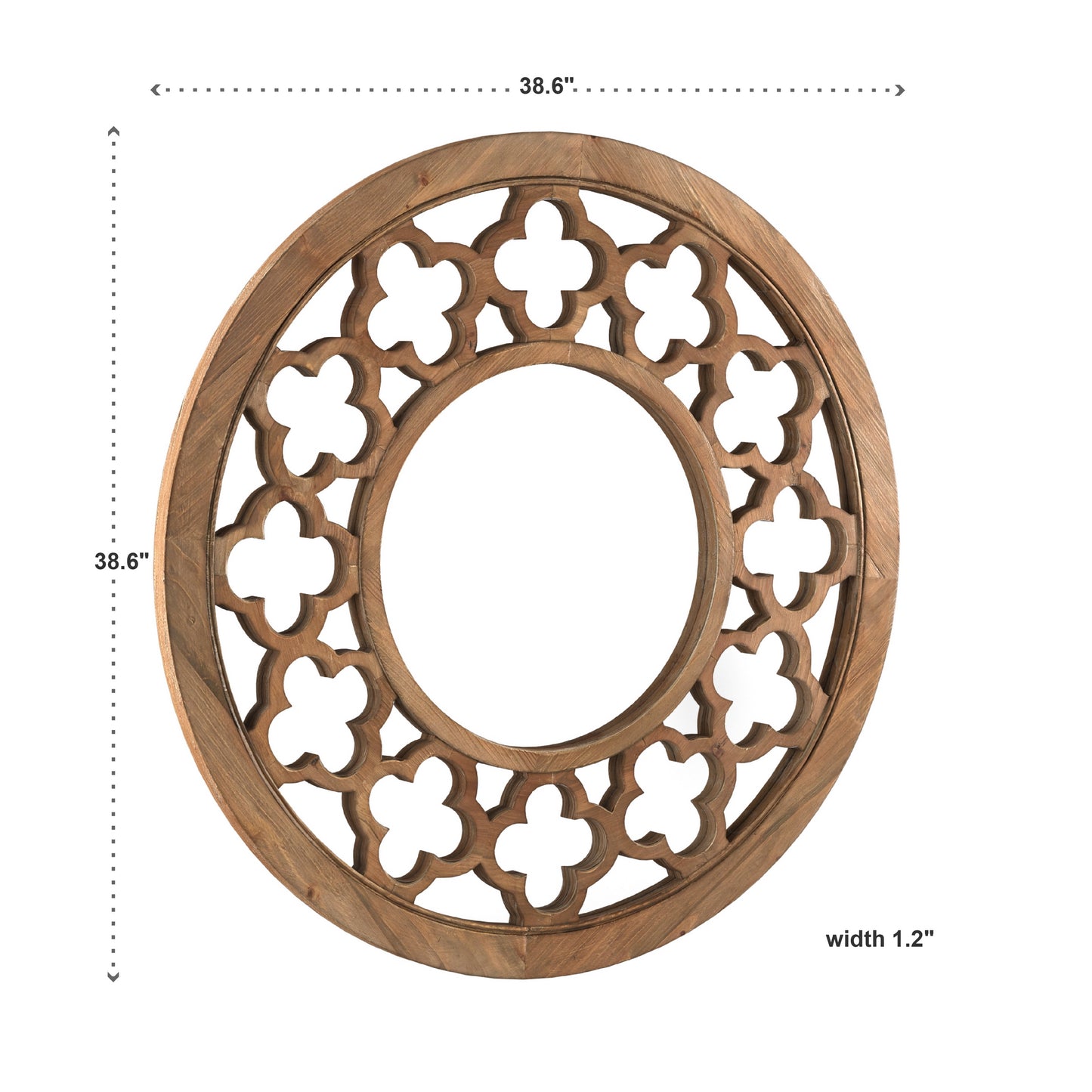 Reclaimed Wood Quatrefoil Cutout Round Wall Mirror