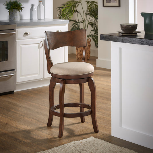 Swivel 24-inch Brown Counter Height Barstool - Beige Linen