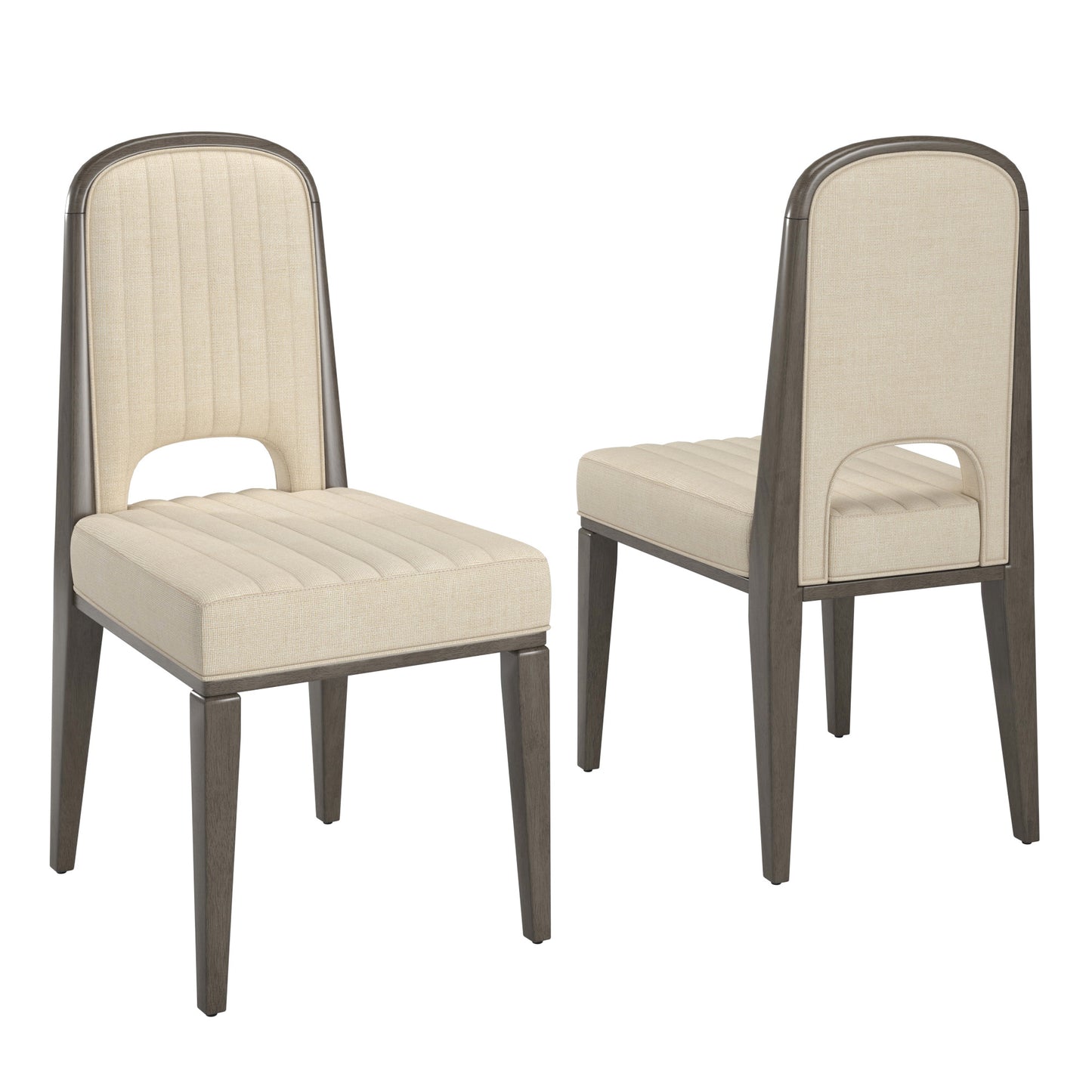 Wood Finish Cream Fabric Channel Stitching Dining Chair (Set of 2) - Gray