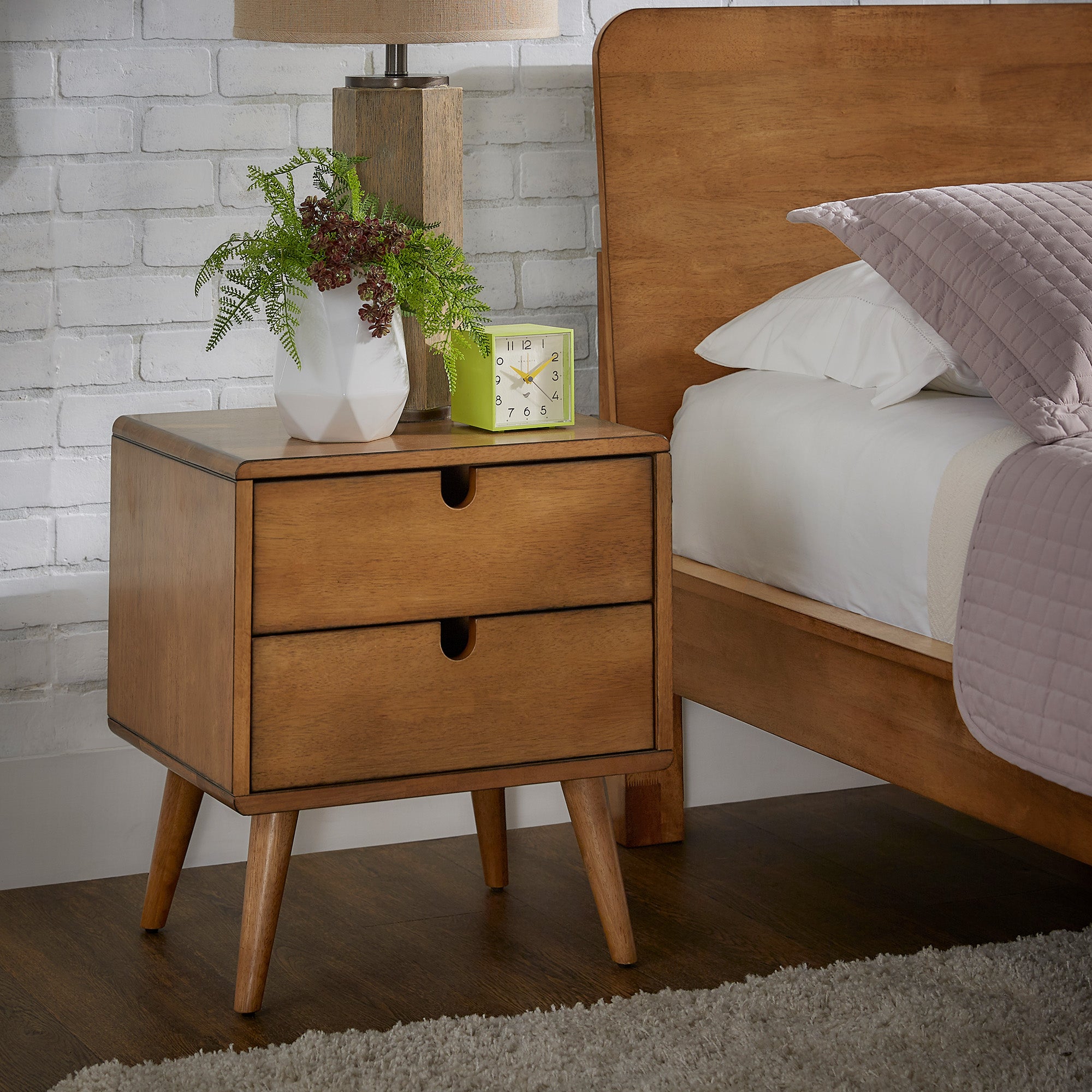 Oak Finish 2 Drawer Nightstand by Inspire Q Modern
