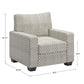 Modern Fabric Upholstered Square Arm Sofa - Living Room Chair, White and Gray Herringbone Pattern Fabric