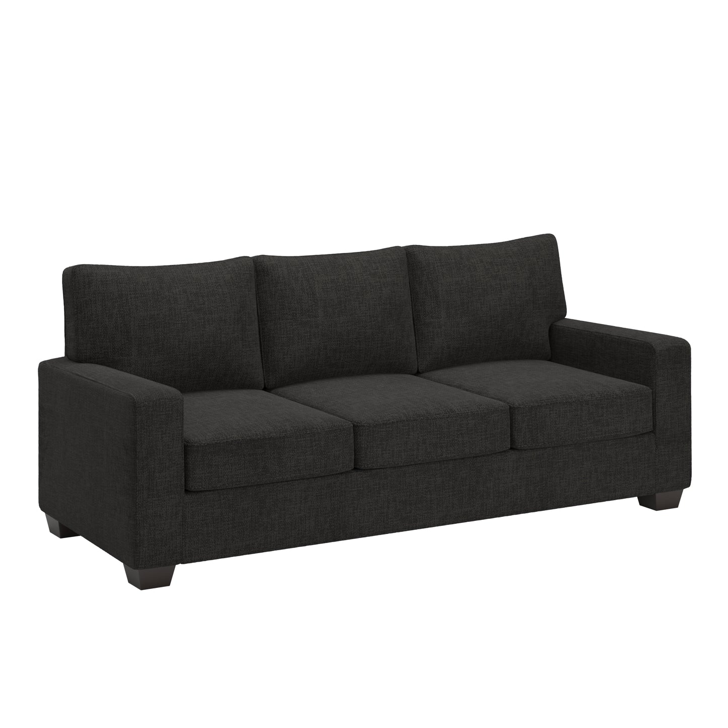 Modern Fabric Upholstered Square Arm Sofa - Sofa, Black Woven Fabric