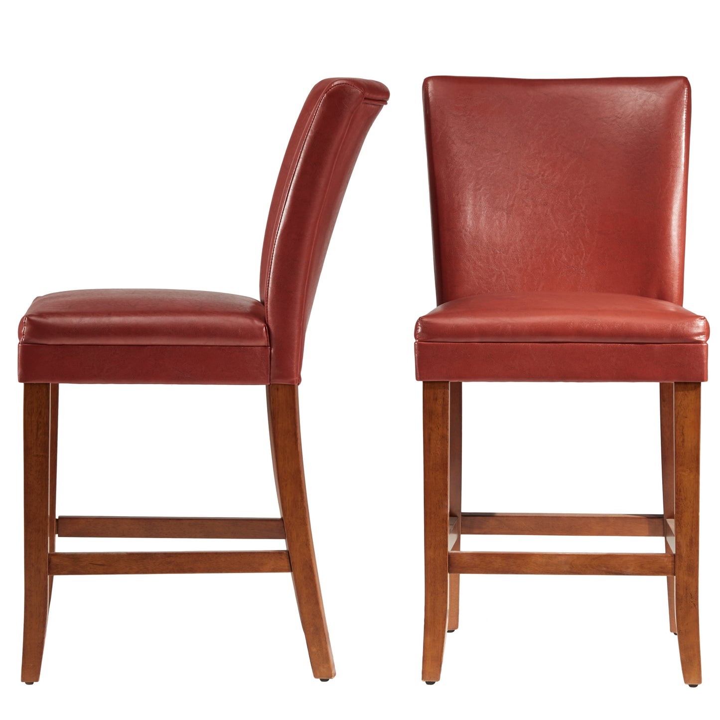 Classic Upholstered High Back Counter Height Chairs (Set of 2) - Cherry Finish, Red Vinyl