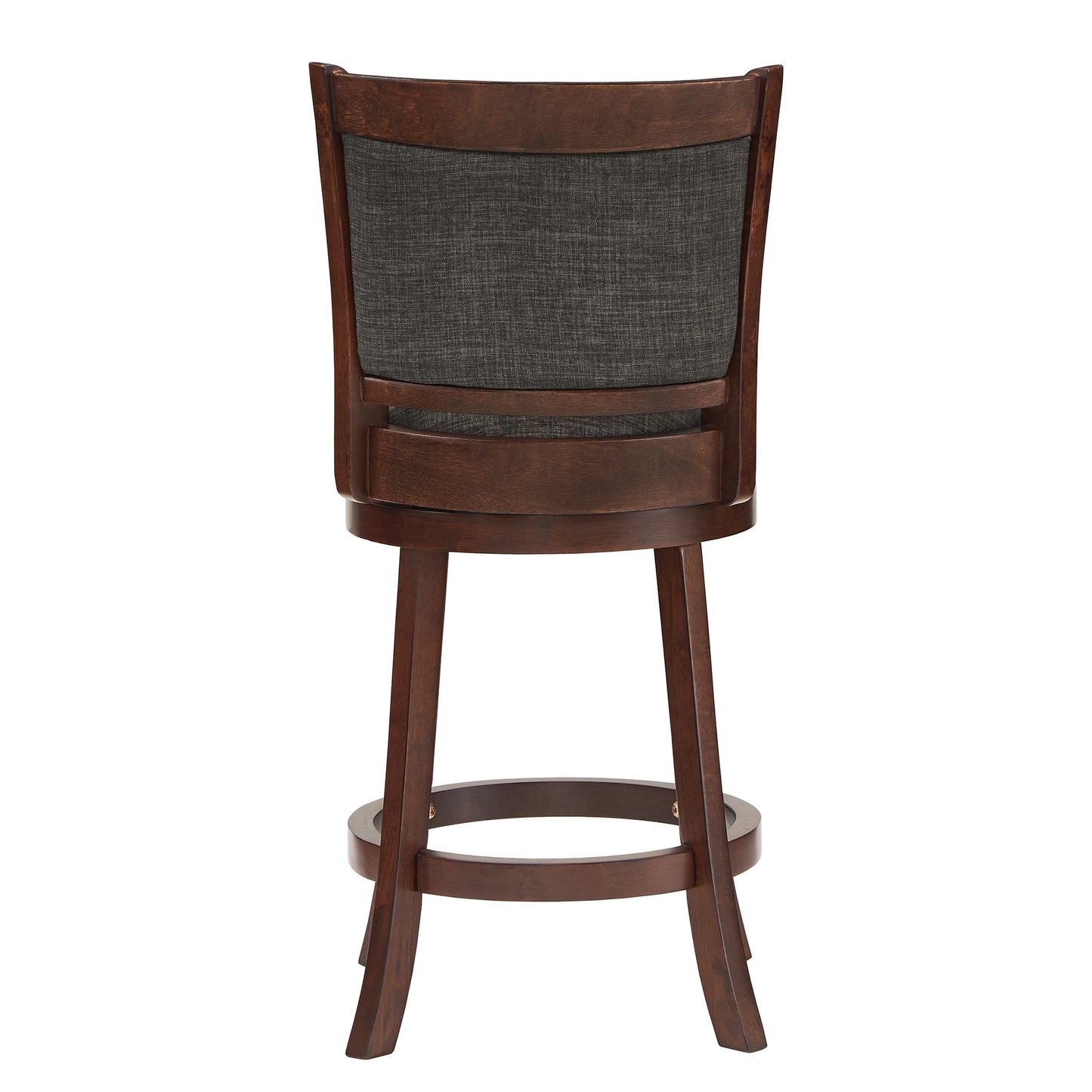 Upholstered Back Swivel Stool - 24" Counter Height, Cherry Finish, Dark Gray Linen