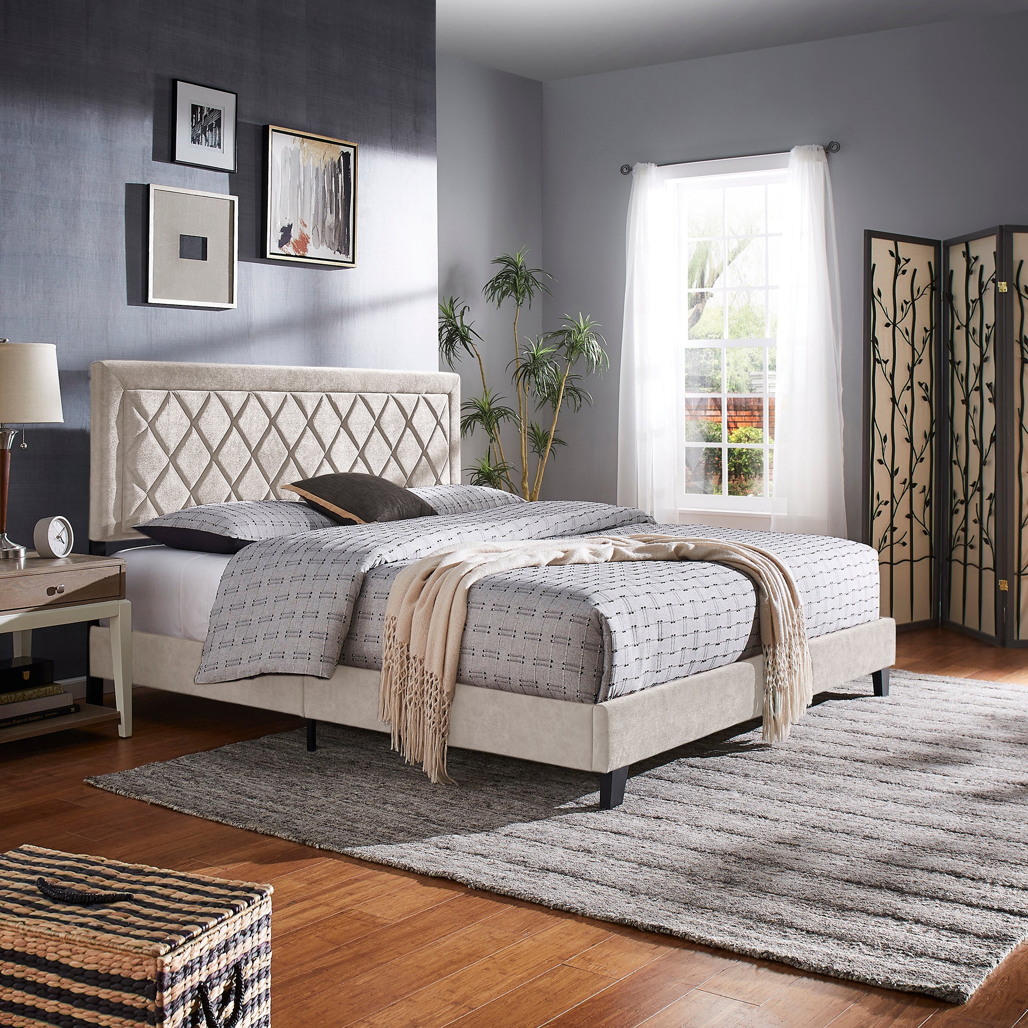 White king size platform bed frame online