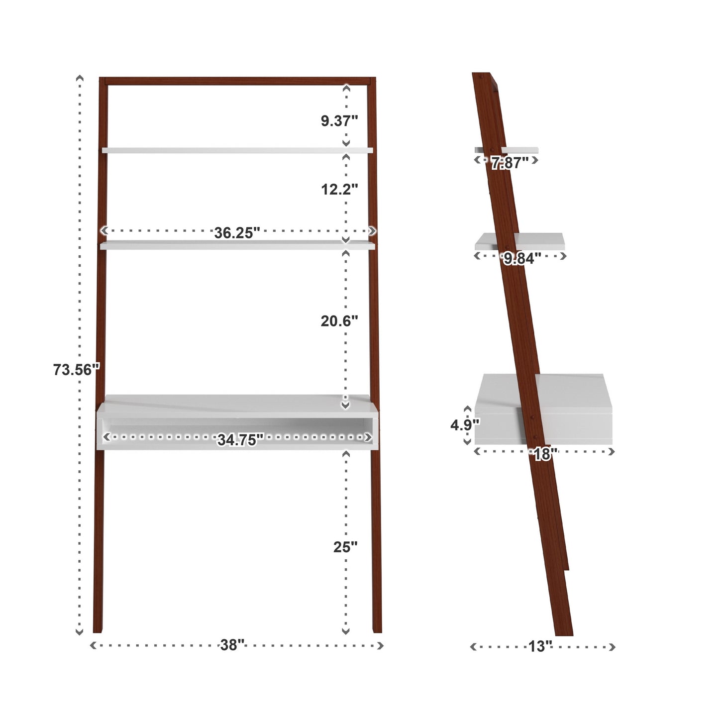 Two-Tone Leaning Ladder Desk and Bookcase Set - Espresso and White Finish, 1 Desk and 1 Ladder Bookcase