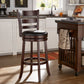 Ladder Back 29"H Swivel Bar Stool - Dark Cherry Finish, Black Faux Leather