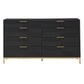 64" Wide 8 - Drawer Dresser - Black Finish, Gold Accent, Dresser and Mirror