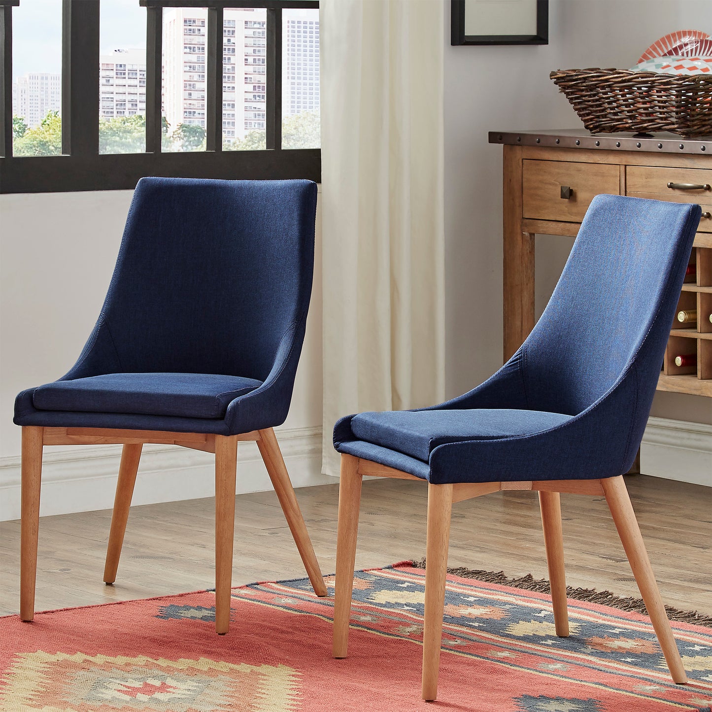 Oak Barrel Back Linen Upholstered Dining Chairs (Set of 2) - Twilight Blue Linen