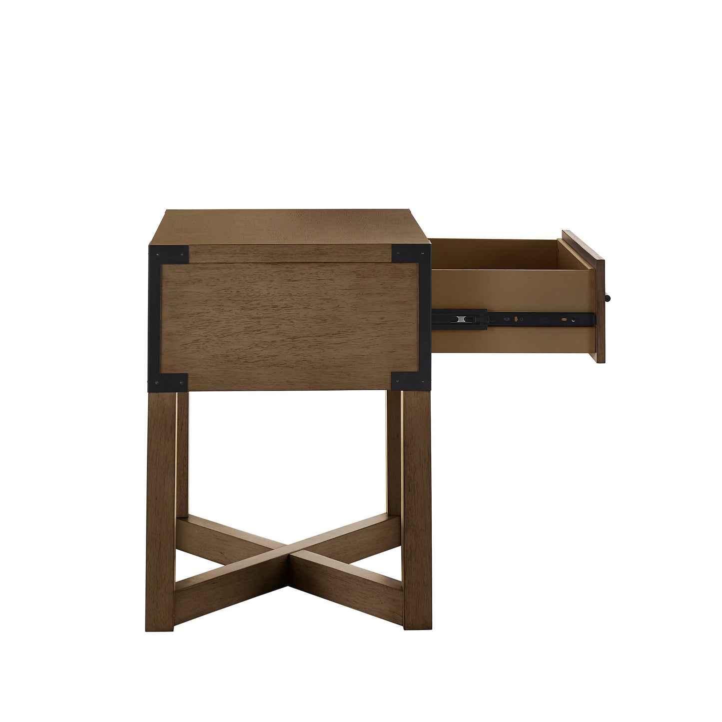 Wood Finish X-Base End Table with Drawer - Oak Finish